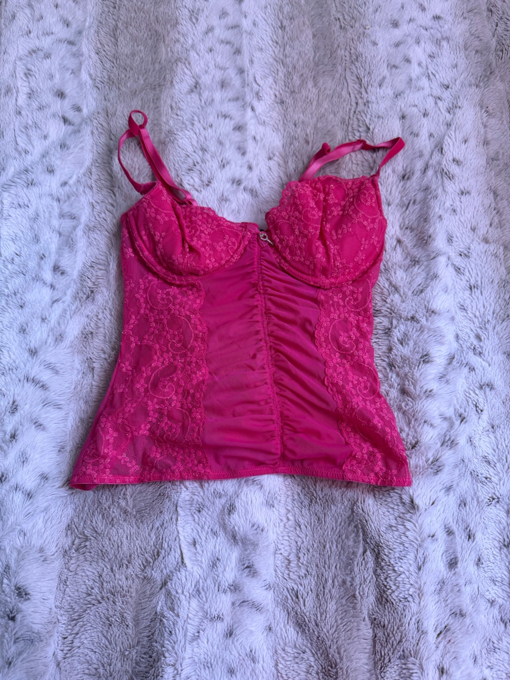 Boohoo Hot Pink Lace-Panel Chemise